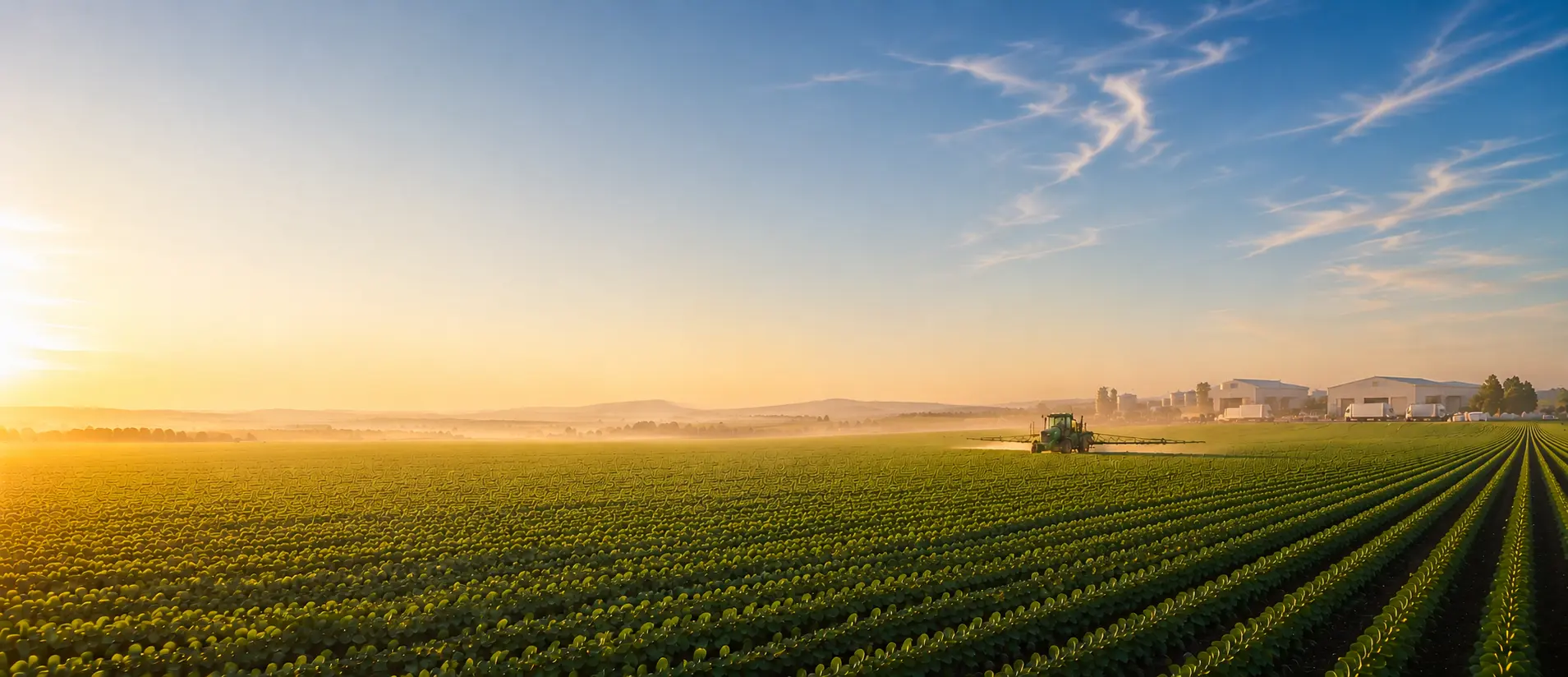 Healthy agricultural fields connected with modern farming and supply-chain operations