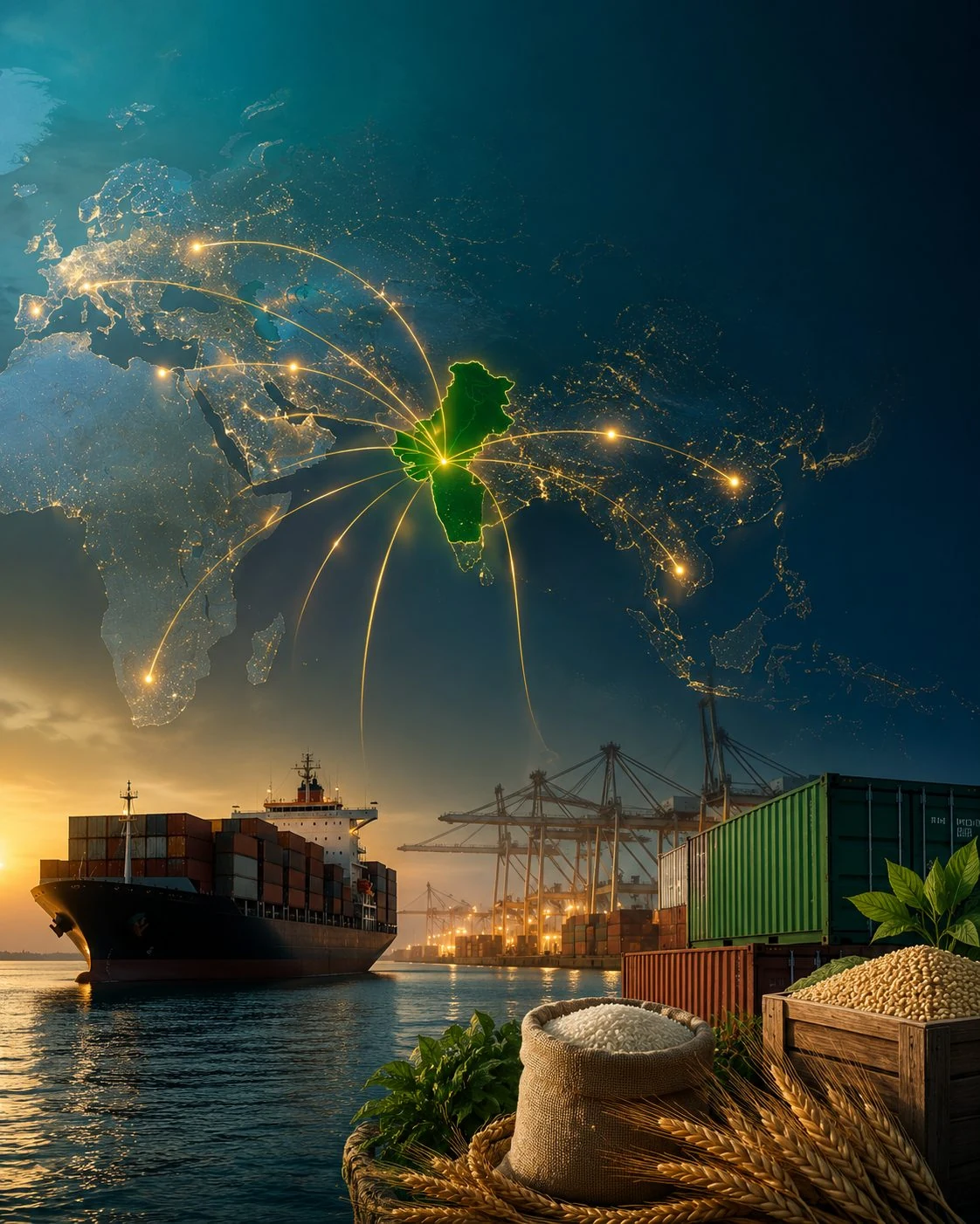 Global agricultural trade network connecting Pakistan with international partners
